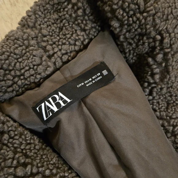 Zara Teddy Coat Size Medium Brown - Picture 2 of 5